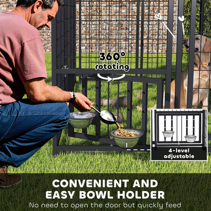 PawHut Welded Wire Outdoor Dog Kennel with 360° Rotating & 4 Levels Adjustable Bowls, Waterproof Cover, 7.9' x 4' x 6'