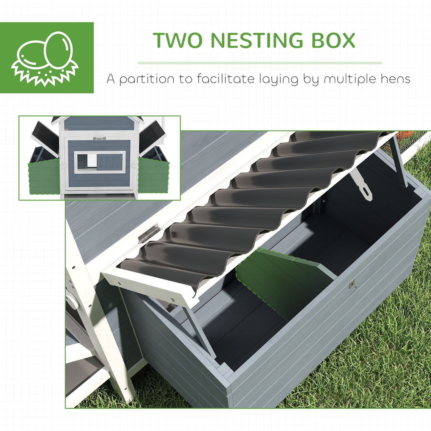 PawHut 156" Extra Large Wooden Chicken Coop with 2 Nesting Box, Run Cage, Waterproof Wave Roof, for 10-15 Chickens, Light Gray