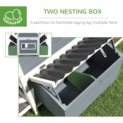 PawHut 156" Extra Large Wooden Chicken Coop with 2 Nesting Box, Run Cage, Waterproof Wave Roof, for 10-15 Chickens, Light Gray