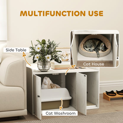 PawHut 32" Cat Litter Box Enclosure w/ Scratching Mat – Distressed White