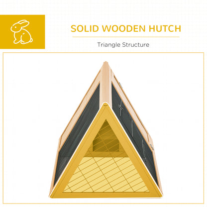 PawHut 46" x 24" Wooden A-Frame Outdoor Rabbit Hutch, Small Animal Cage, Bunny Hutch with Outside Run & Ventilating Wire, for Rabbits, Chickens, Ducks, Yellow