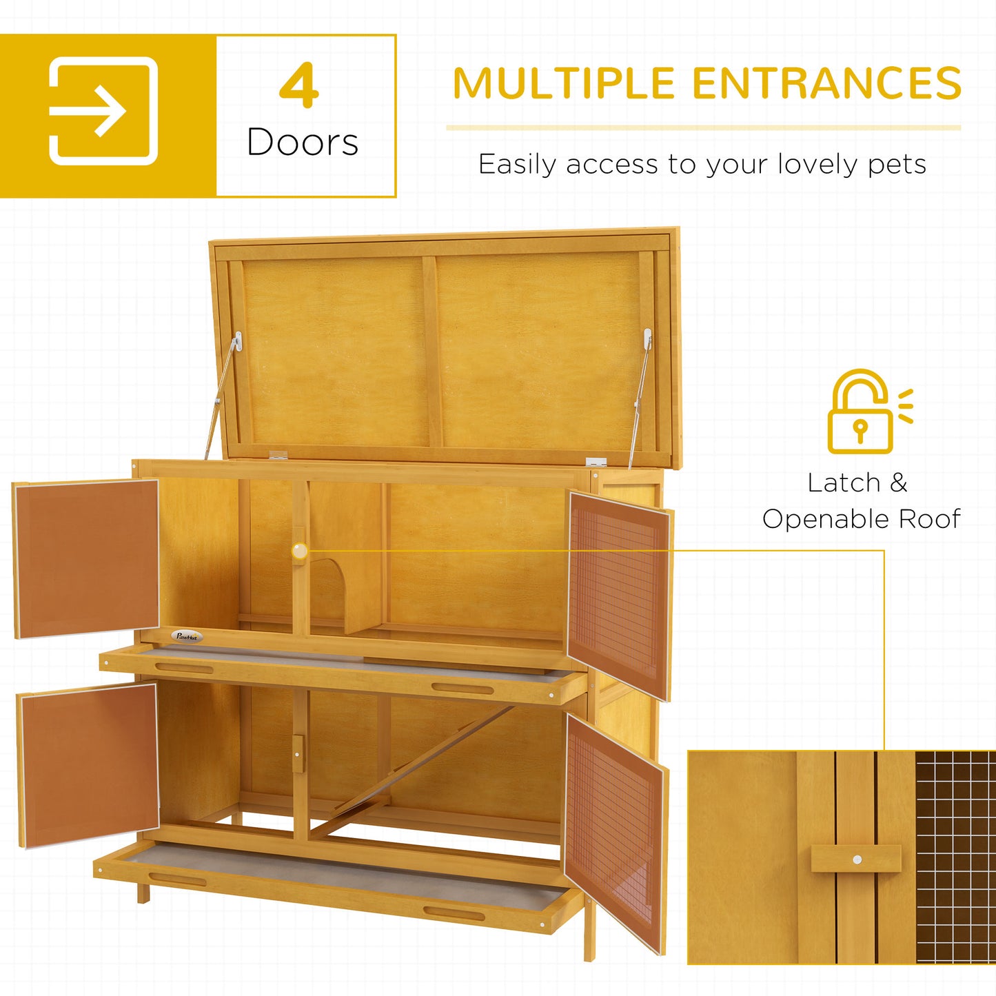 PawHut Wooden Bunny Hutch with Ramp, Indoor/Outdoor, Yellow