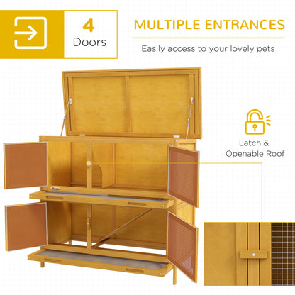 PawHut Wooden Bunny Hutch with Ramp, Indoor/Outdoor, Yellow