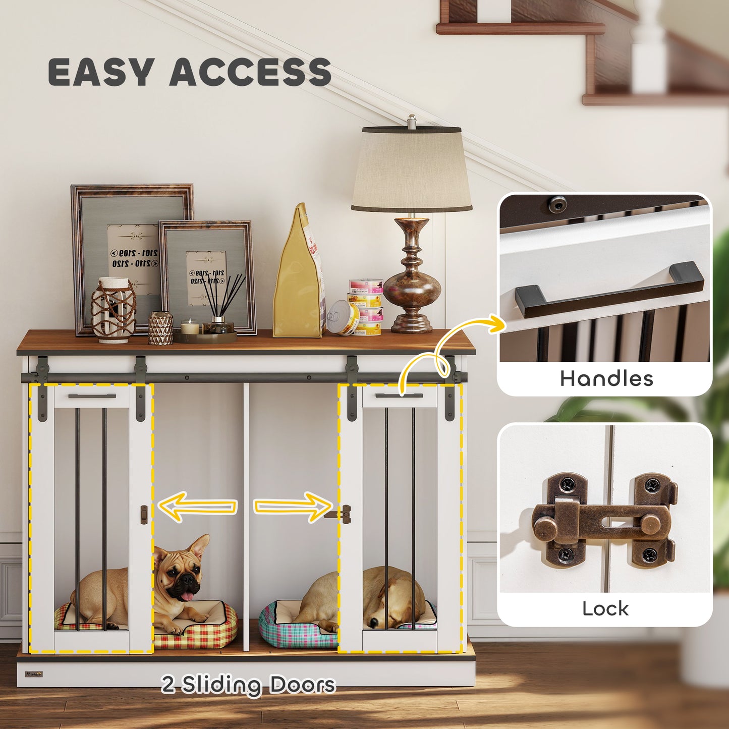 PawHut Dog Crate, Dog Cage End Table with Divider Panel, Dog Crate Furniture for Large Dog and 2 Small Dogs, White