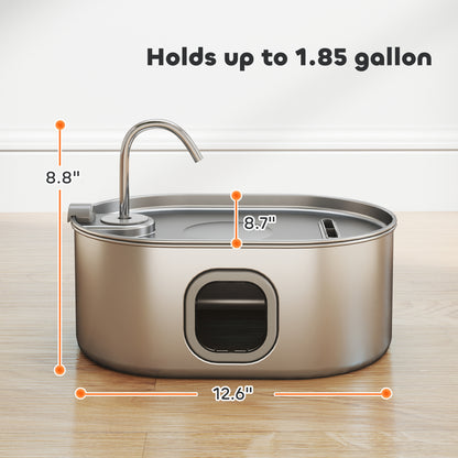 PawHut Stainless Steel Water Fountain w/Filters, Ultra-Quiet Pump -1.8 Gal