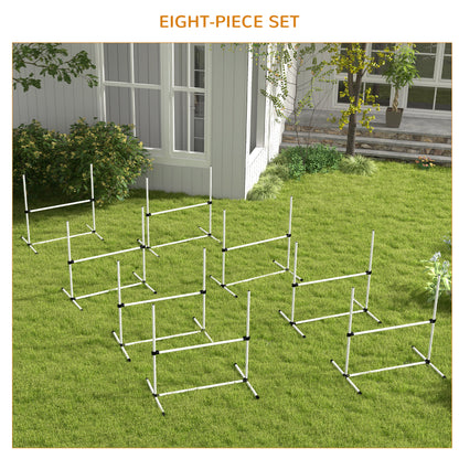 PawHut 8 Piece Dog Agility Set with Adjustable Height Jump Bars, Carry Bag, Displacing Top Bar, White