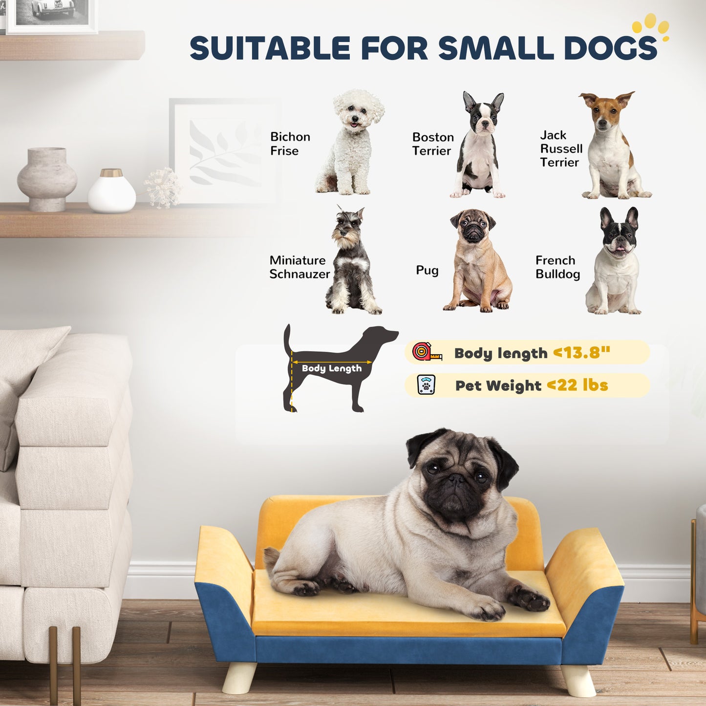 PawHut Dog Sofa Bed for Small Dogs with Soft Cushion, Washable Cover & Non-Slip Foot Pads, Orange