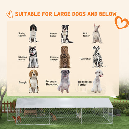 PawHut 19.7' x 7.5' x 4.9' Outdoor Dog Kennel for Large-Sized Dogs with Waterproof UV Resistant Roof, Silver