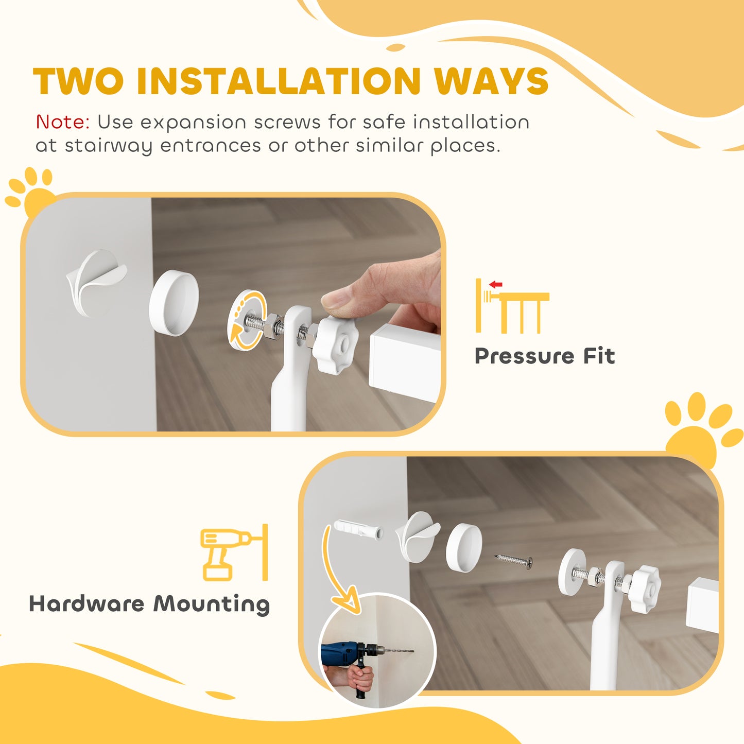 PawHut 67" Extra Tall Pet Gate, 30"-41" Dog Gate with Cat Door, 1.4" Narrow Gap, 2.8" and 5.5" Extension, for Doorway, Hallway