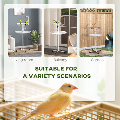 PawHut Bird Stand with Wheels, Perches, Feed Bowls, Round Tray for Parrot