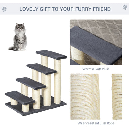 PawHut Cat Tree with 4 Steps for High Beds w/ Sisal Scratching Post