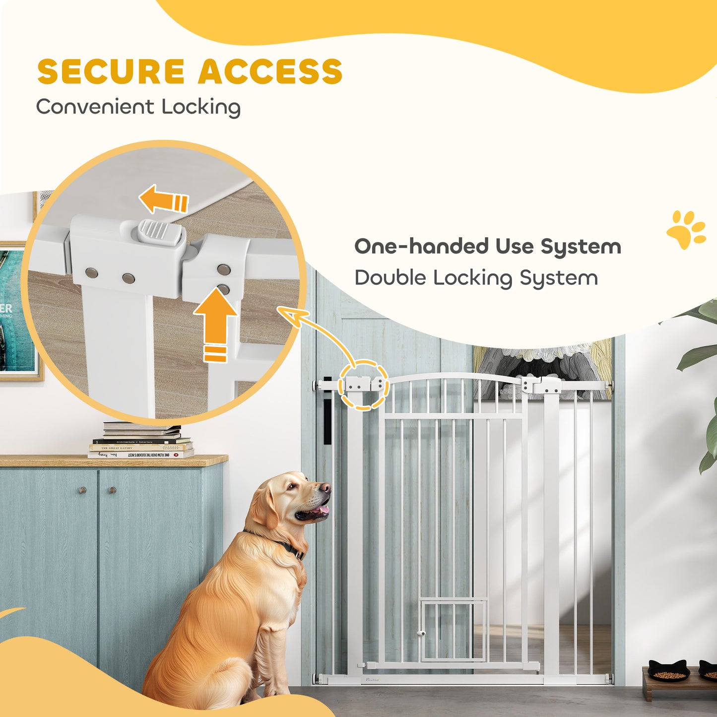 PawHut 30"-41" Extra Wide Walk Through Dog Gate w/ Cat Door, 3-Inch & 5.5-Inch Extension Kits, 42" High