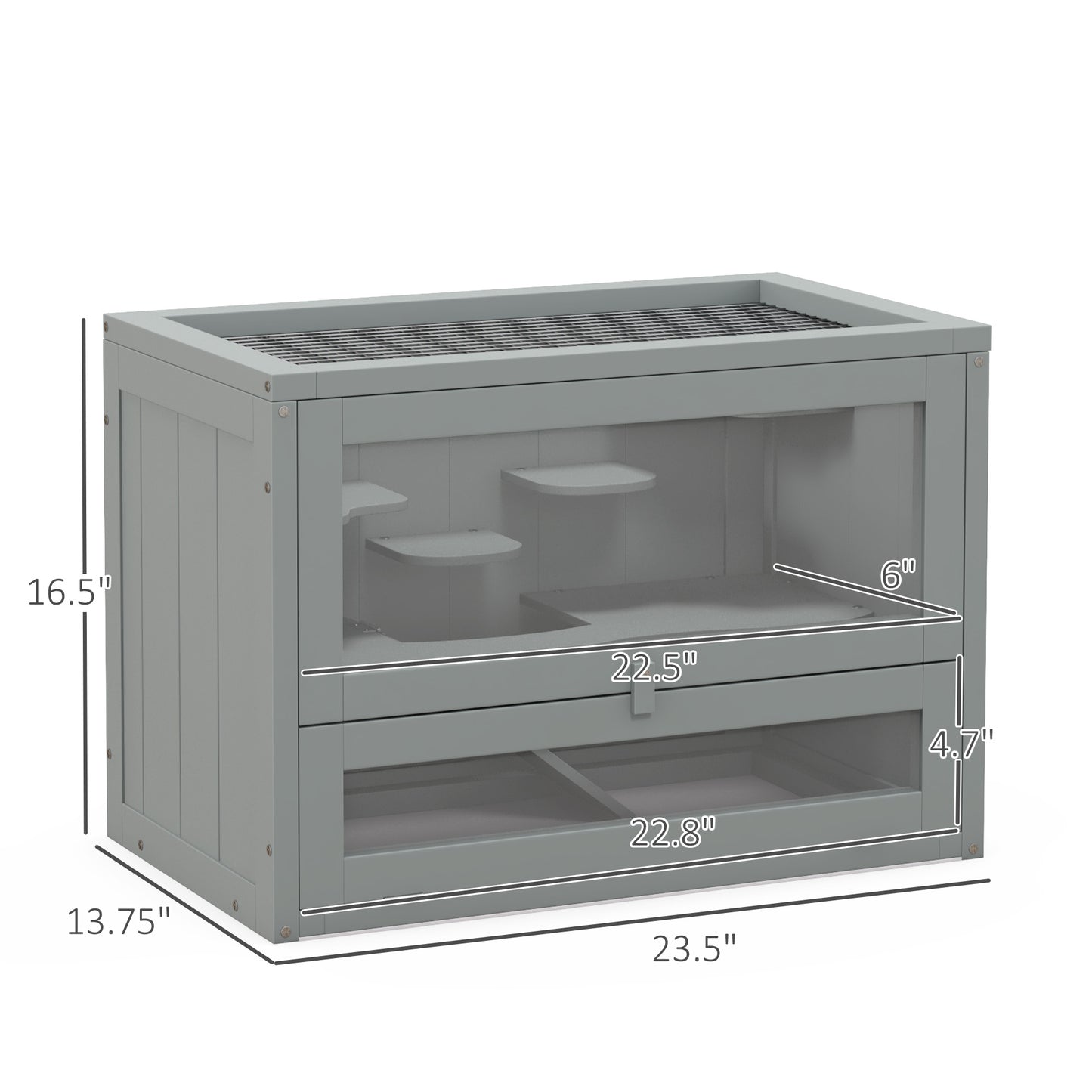 PawHut 2-Level Hamster Cage with Openable Top, Door, Shelf, Ladder, Gray