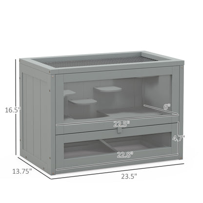PawHut 2-Level Hamster Cage with Openable Top, Door, Shelf, Ladder, Gray