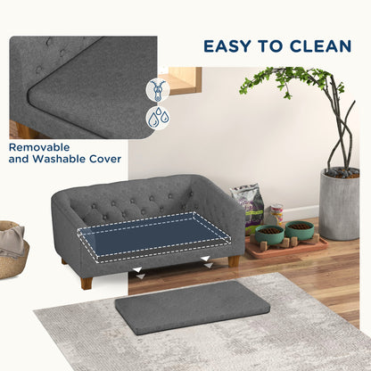 PawHut Raised Dog Sofa, Elevated Pet Sofa for Small Medium Dogs, Gray