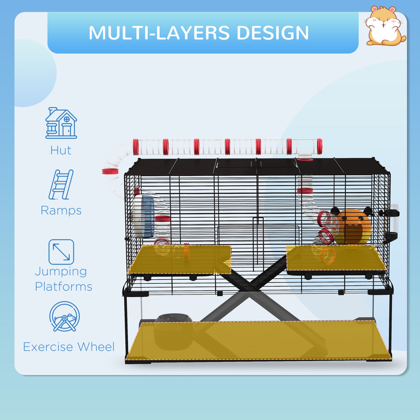 PawHut 31" Hamster Cage with Tube and Tunnel, Deep Glass Bottom