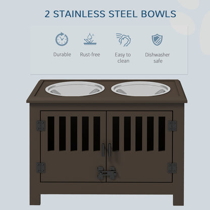 PawHut Dog Food Storage Cabinet with Bowls & Dog Feeding Station, Espresso