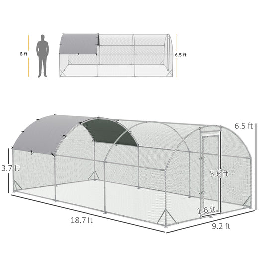 PawHut Large Chicken Coop Metal Chicken Run with Waterproof and Anti-UV Cover, Dome Shaped Walk-in Fence Cage Hen House for Outdoor and Yard Farm Use, 1" Tube Diameter, 9.2' x 18.7' x 6.5'