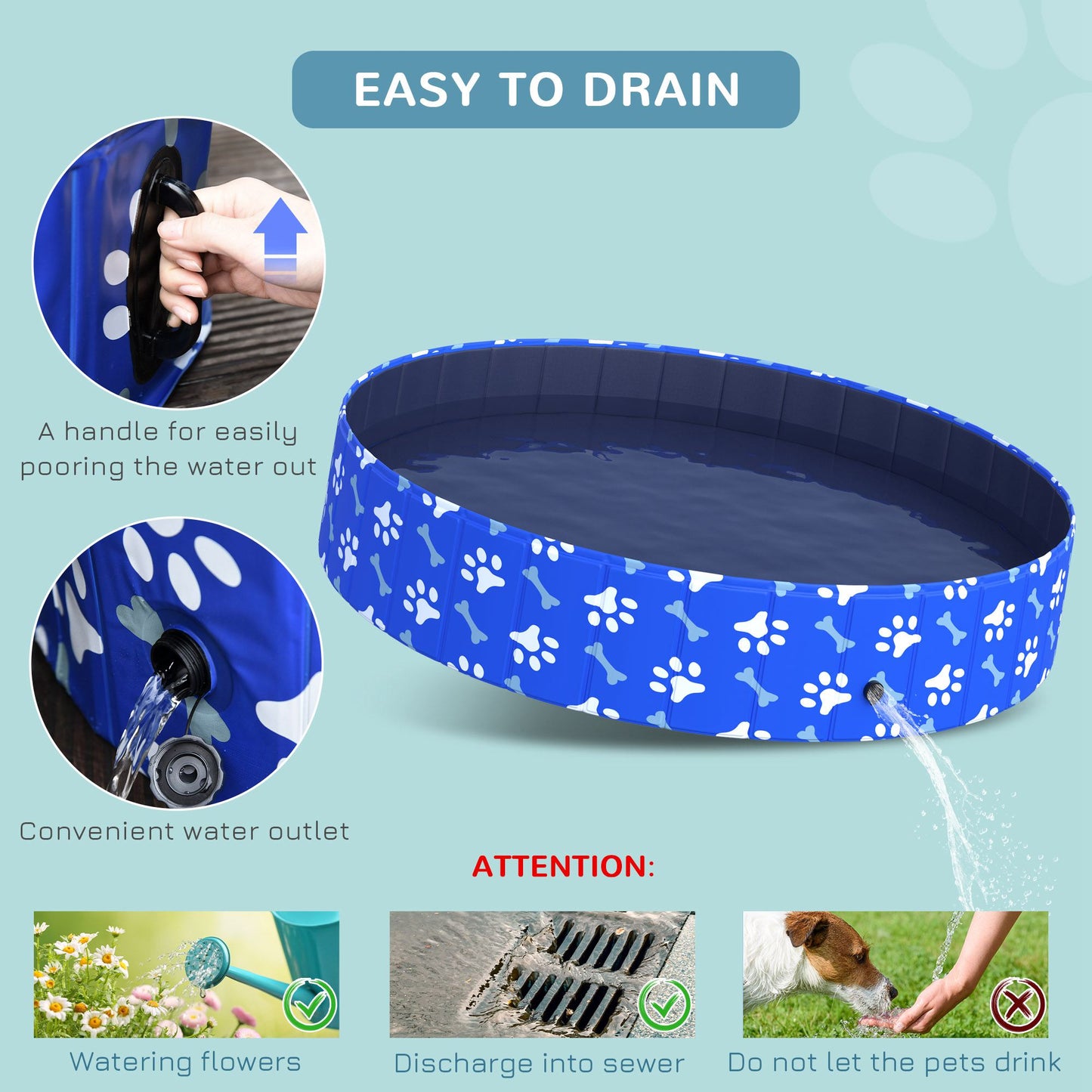 PawHut Foldable Pet Swimming Pool, Portable Dog Bathing Tub, 12" x 63" Plastic Large Dog Pool for Outdoor Dogs and Cats, Blue