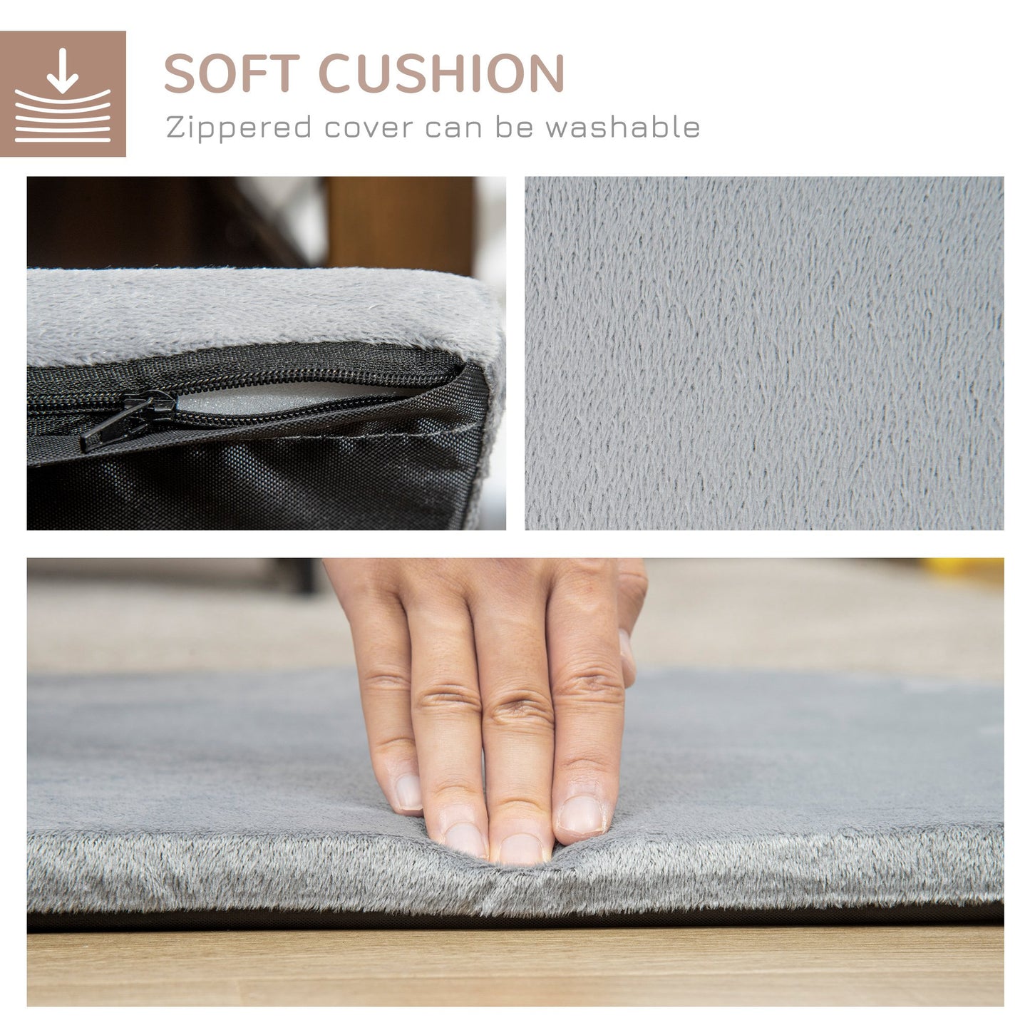 PawHut Dog Crate Furniture with Soft Cushion, Dog Crate End Table with Rattan Decoration, Small to Medium Sized Dog Kennel Furniture Indoors with Large Entrance, Walnut