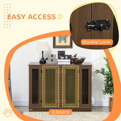 PawHut Furniture Style Dog Crate with Removable Divider, Dog Crate Side End Table Indoor with Double Doors, for Small to Large Dogs, 47" x 23.5" x 35", Walnut