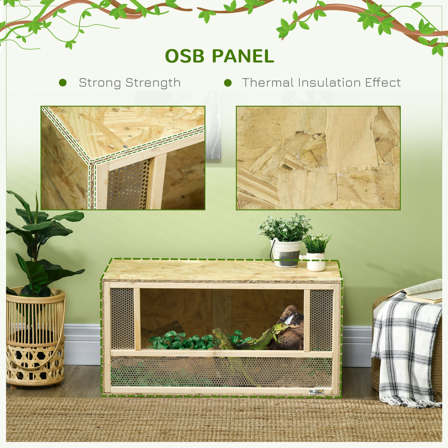 PawHut Wooden Reptile Terrarium with Sliding Door for Chameleon, Lizard, Snake, Frog, Turtle, 31.5" x 15.7" x 15.7"