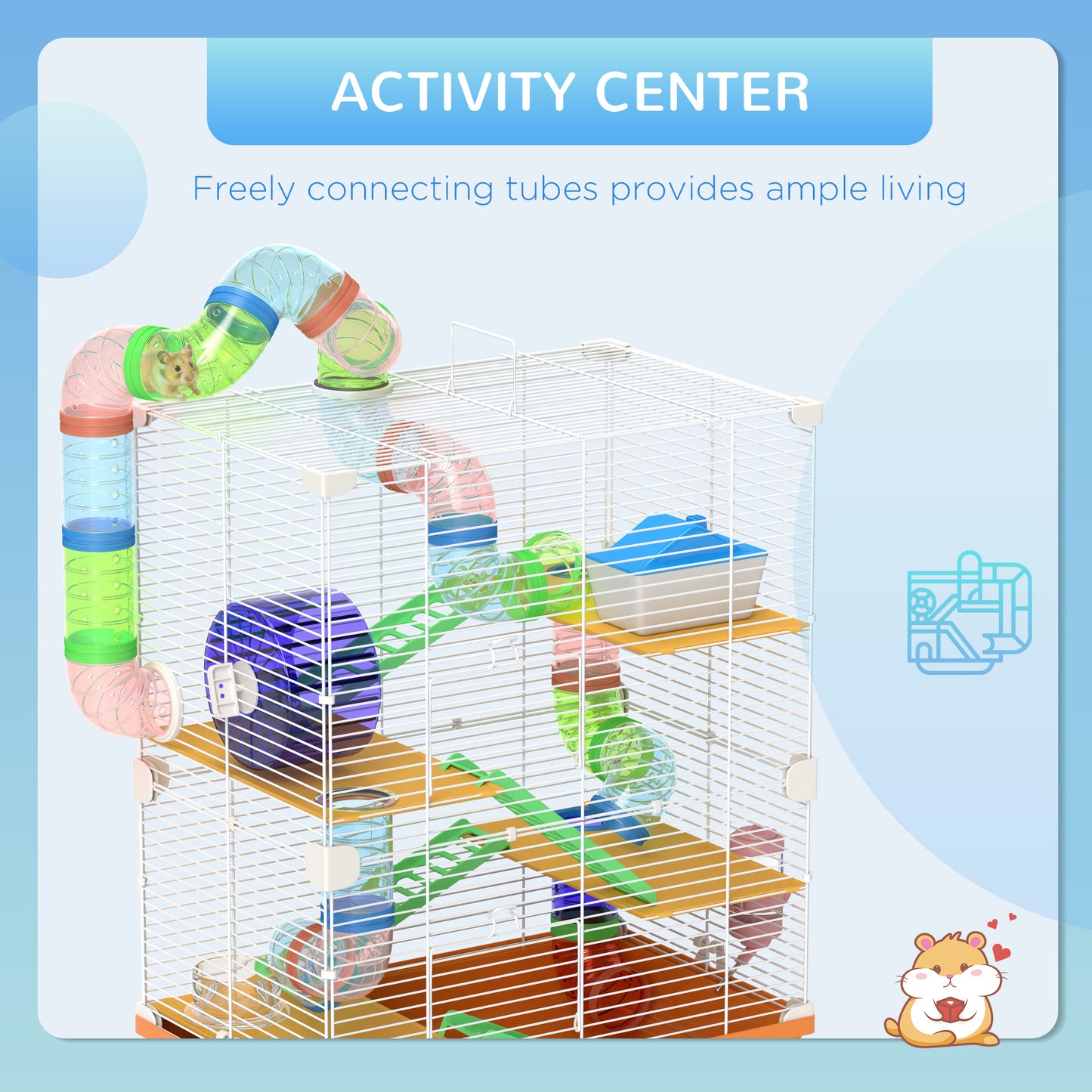PawHut 5 Tiers Hamster Cage Portable Travel Carrier w/Exercise Wheels Tube, Orange