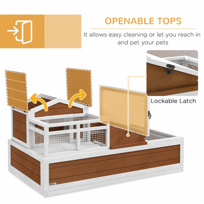 PawHut 3-Room Tortoise Habitat House w/ Balcony & 2 Stories, 44" x 25.5" x 25", Coffee
