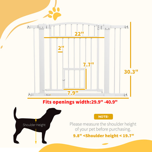 PawHut 30"-41" Extra Wide Walk Through Dog Gate w/ Cat Door, 3-Inch & 5.5-Inch Extension Kits, 30" High