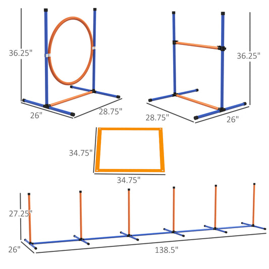PawHut 4 Pcs Agility Training Equipment for Dogs w/ Weave Poles Adjustable Hurdle Jumping Ring, Pause Box for Backyard Orange