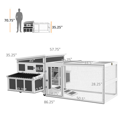 PawHut Wooden Chicken Coop with Nesting Box, Pull Out Tray, Run, Perches, Ramp, Windows for 6 Chickens, Dark Gray