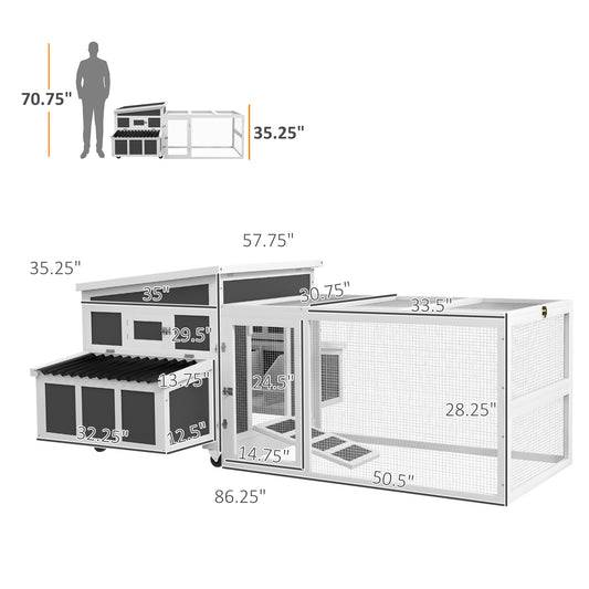 PawHut Wooden Chicken Coop with Nesting Box, Pull Out Tray, Run, Perches, Ramp, Windows for 6 Chickens, Dark Gray
