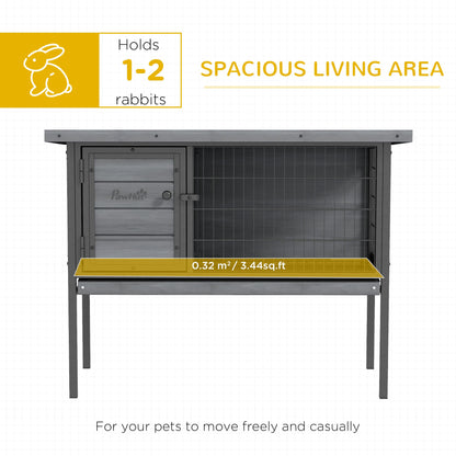 PawHut Wooden Rabbit Hutch Elevated with No Leak Tray, Openable Roof for Indoor/Outdoor, Gray