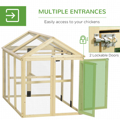 PawHut Wooden Chicken Run, Combinable Design with Perches, 4.6' x 2.8', Nature Wood