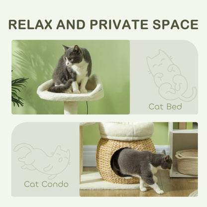 PawHut 31" Cat Tree Tower with Scratching Posts, Cat Condo, Beds, Platform and Toy Ball for Indoor Cats, Cream White