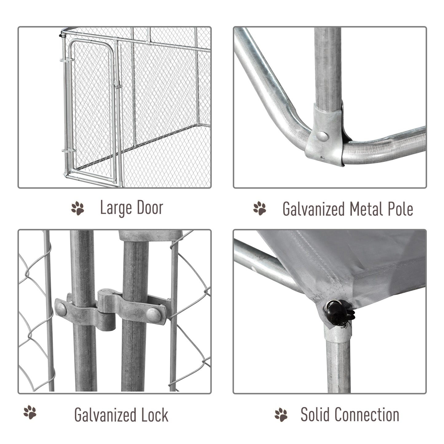PawHut Outdoor Dog Kennel Galvanized Steel Fence with Cover Secure Lock Mesh Sidewalls for Backyard 9.8' x 9.8' x 7.7'