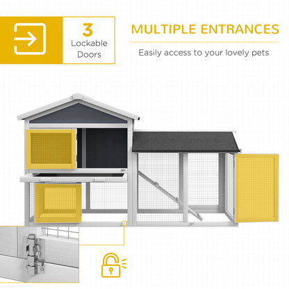 PawHut 58" Wooden Rabbit Hutch – Run, Tray, Asphalt Roof, Ramp, Lockable Doors (Gray)