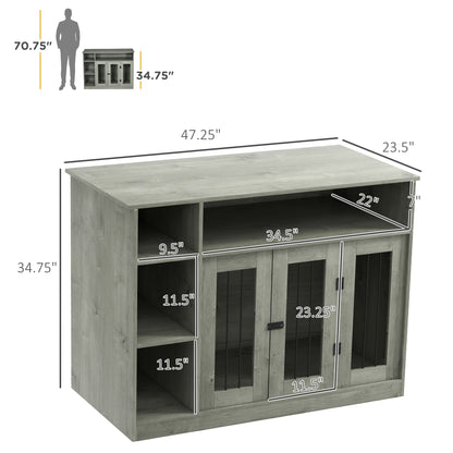 PawHut 47" Dog Crate Furniture with Storage, for Large Medium Dogs, Gray