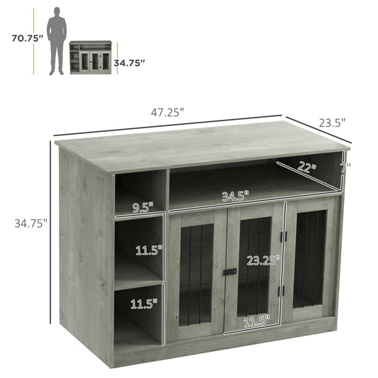PawHut 47" Dog Crate Furniture with Storage, for Large Medium Dogs, Gray