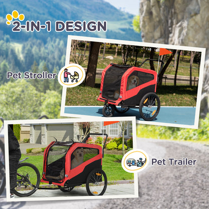 2-in-1 Dog Bike Trailer Pet Stroller Carrier for Large Dogs with Hitch, Quick-release Wheels, Foot Support, Pet Bicycle Cart Wagon Cargo for Travel, Red