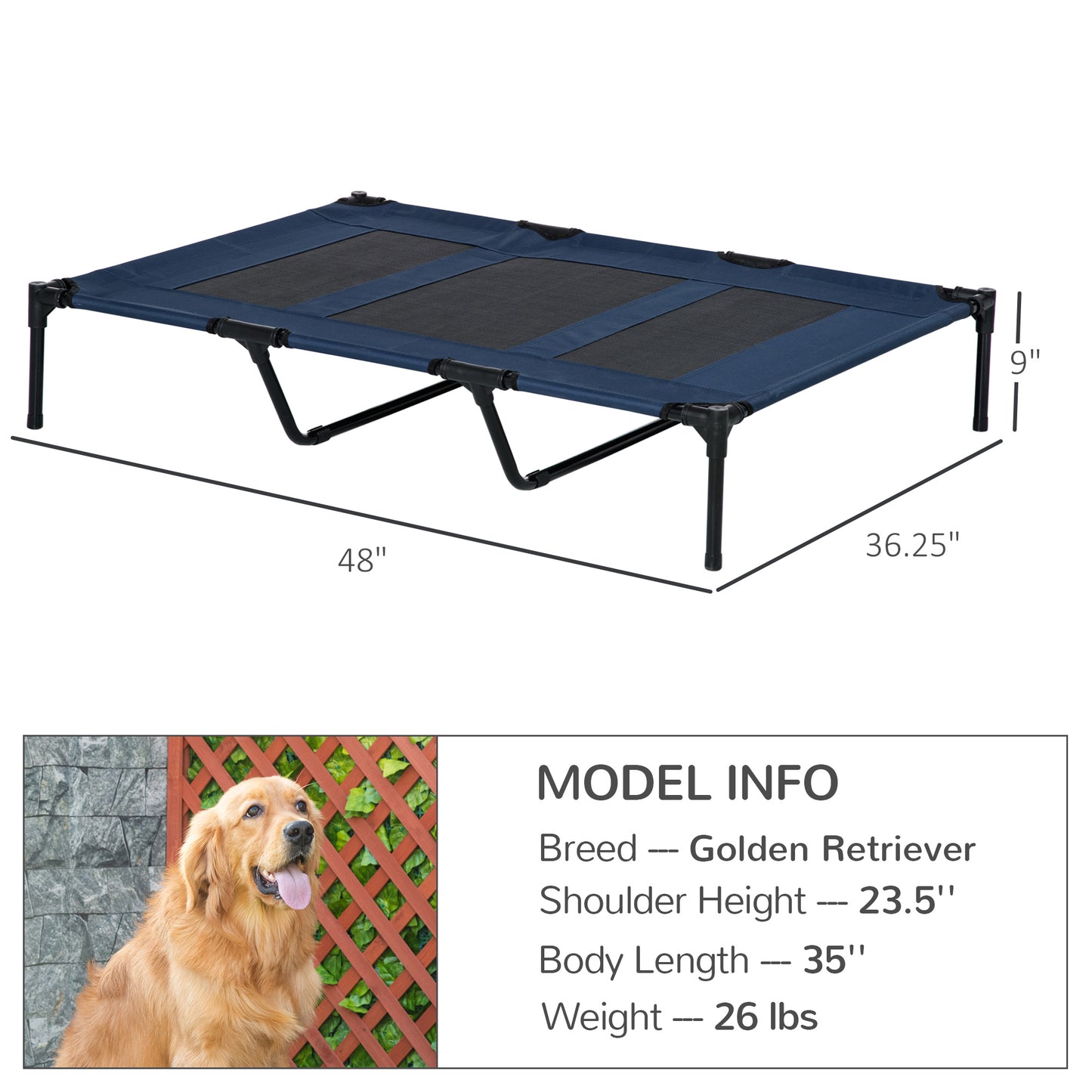 PawHut 48" x 36" Elevated Breathable Dog Bed w/ Carry Bag Dark Blue