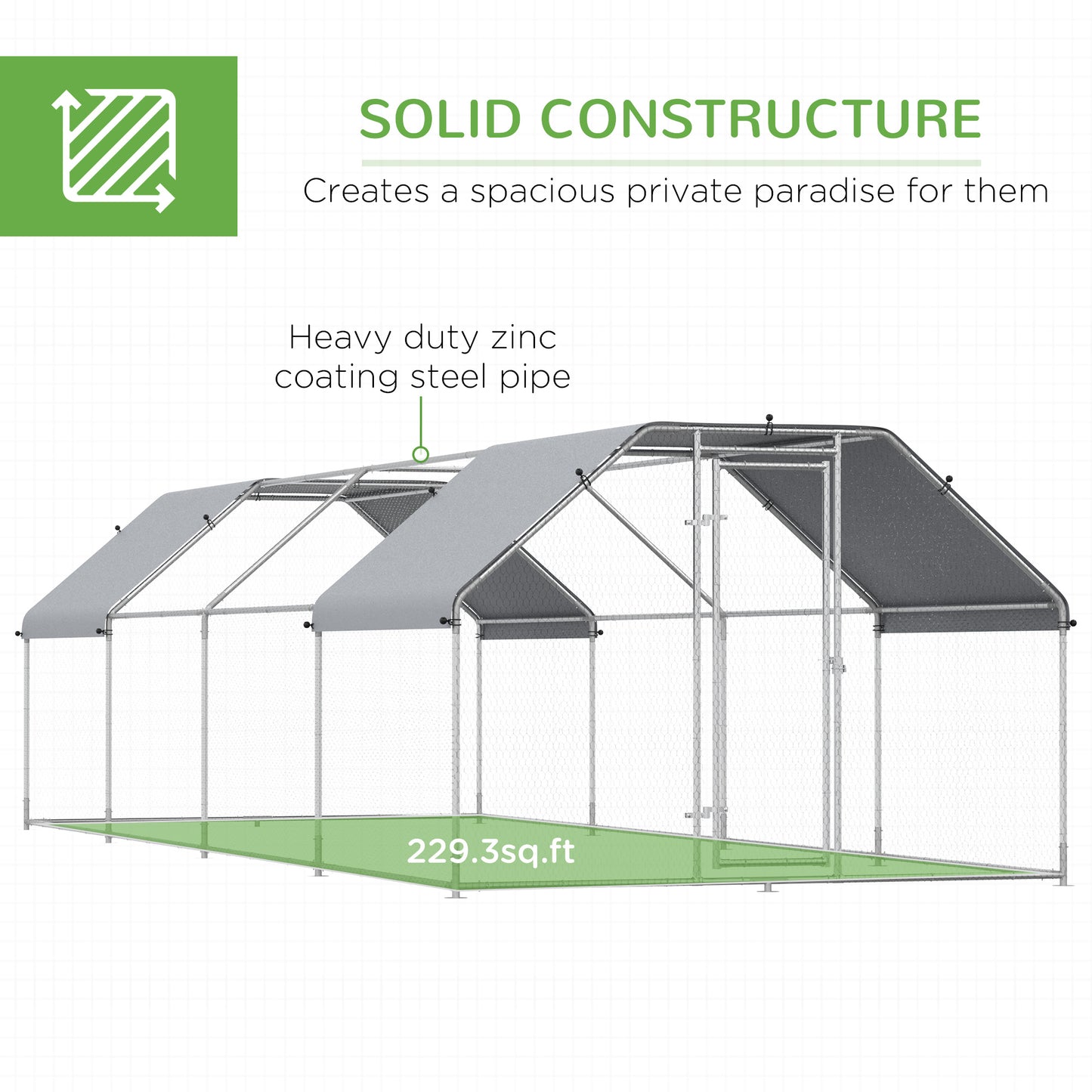 PawHut Large Chicken Coop Metal Chicken Run with Waterproof and Anti-UV Cover, Flat Shaped Walk-in Fence Cage Hen House for Outdoor and Yard Farm Use, 1.3" Tube Diameter, 9' x 24' x 6.5'