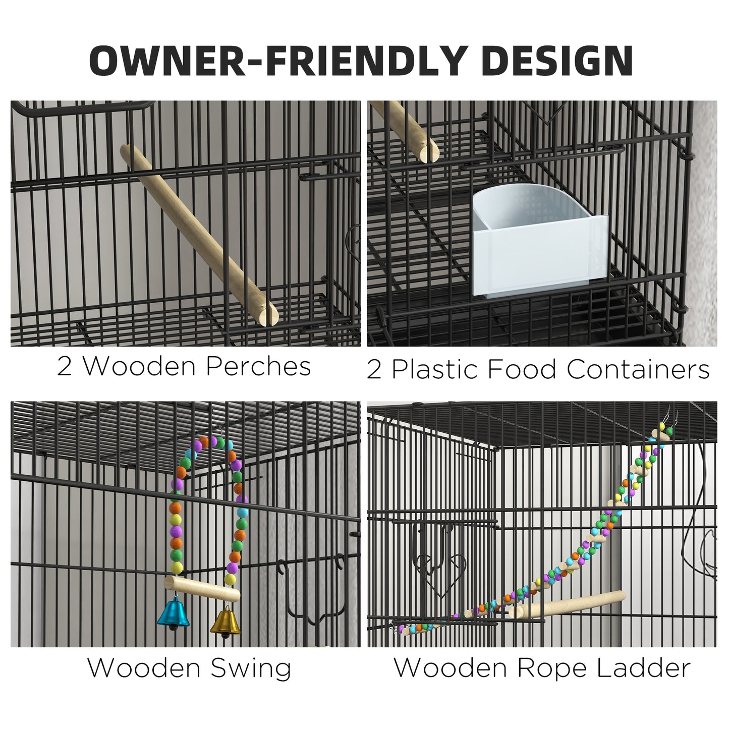 PawHut Double Stackable Bird Cage on Wheels w/ Stand, for Canaries