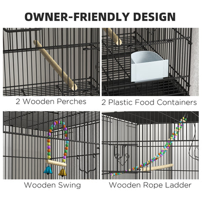 PawHut Double Stackable Bird Cage on Wheels w/ Stand, for Canaries