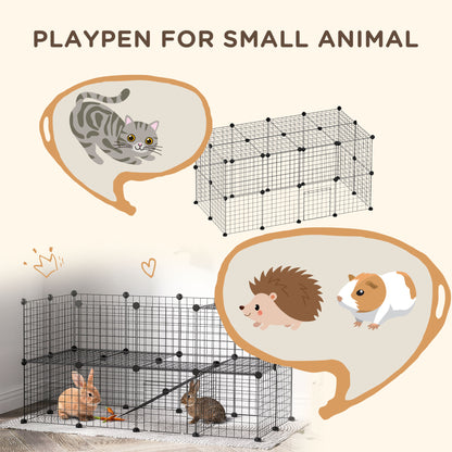 PawHut 36 Panels Small Animal Playpen with Door, DIY C & C Cage for Guinea Pigs with Ramp, Portable Metal Wire Yard for Rabbit, Hedgehogs, 14 x 14 in