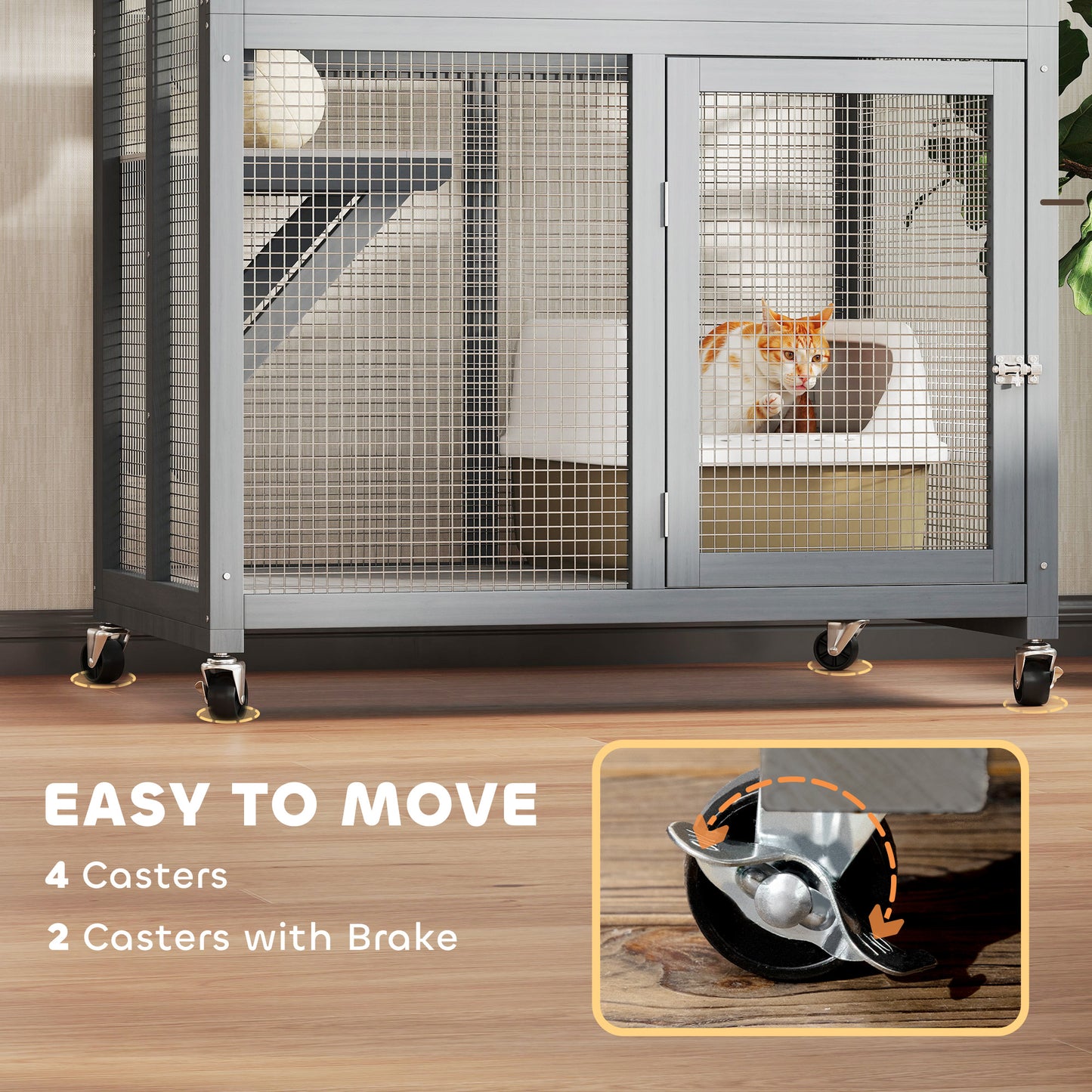 PawHut 74" Wooden Outdoor Cat House Catio with High Weight Capacity, Cat Cage Condo, Dark Gray