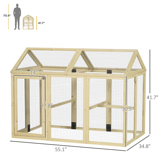 PawHut Wooden Chicken Run, Combinable Design with Perches, 4.6' x 2.8', Nature Wood