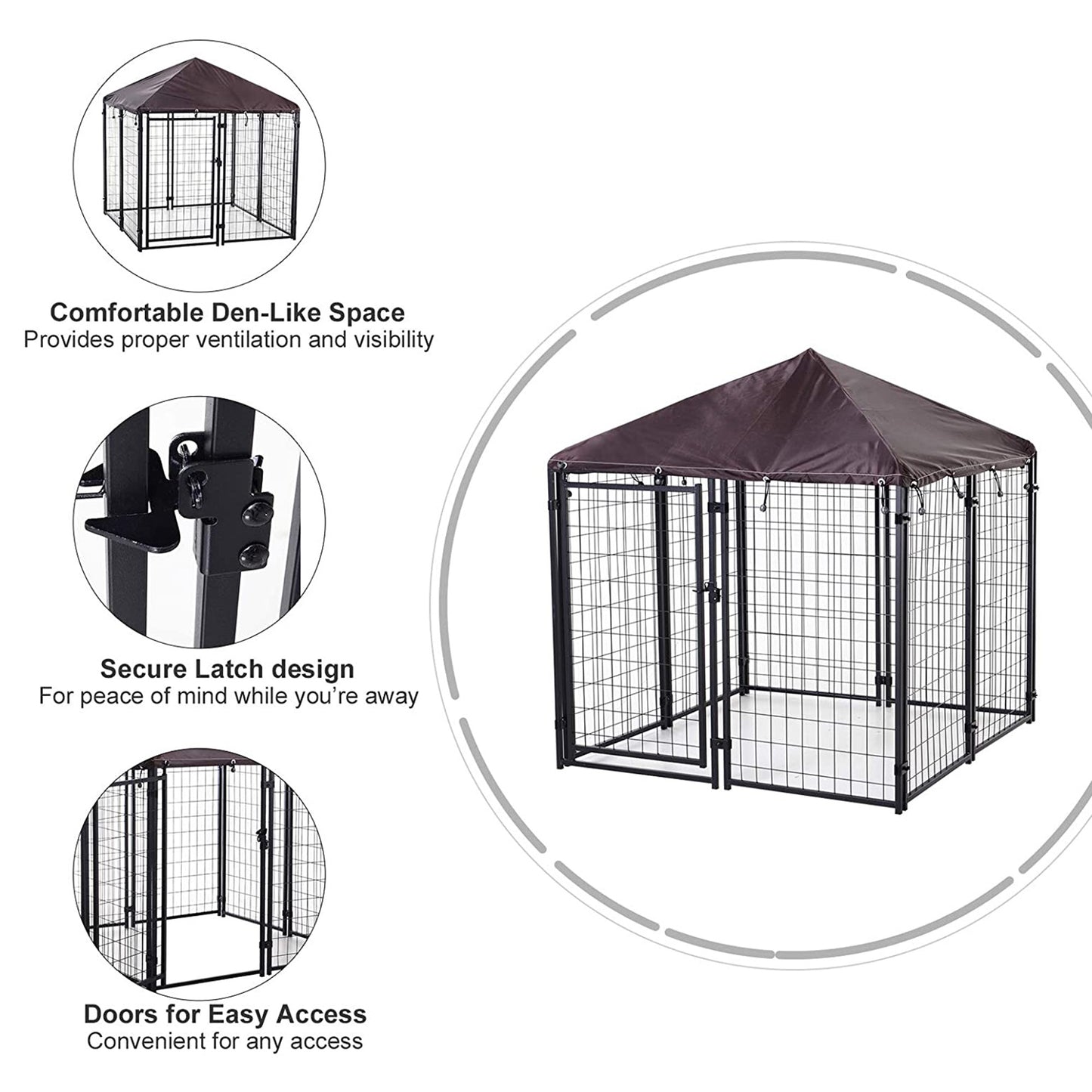 PawHut 4.6' x 4.6' x 5' Outdoor Dog Kennel, Welded Wire Heavy Duty Dog Run, Dog Kennel Outside with Waterproof & UV Resistant Cover, for S&M Dogs, Black