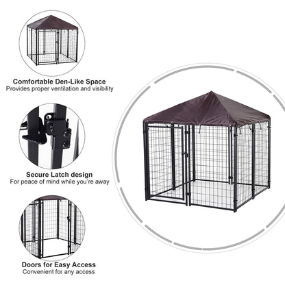 PawHut 4.6' x 4.6' x 5' Outdoor Dog Kennel, Welded Wire Heavy Duty Dog Run, Dog Kennel Outside with Waterproof & UV Resistant Cover, for S&M Dogs, Black