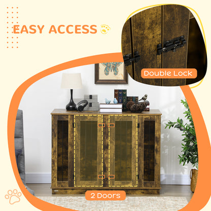 PawHut Furniture Style Dog Crate with Removable Divider, Dog Crate Side End Table Indoor with Double Doors, for Small to Large Dogs, 47" x 23.5" x 35", Rustic Brown